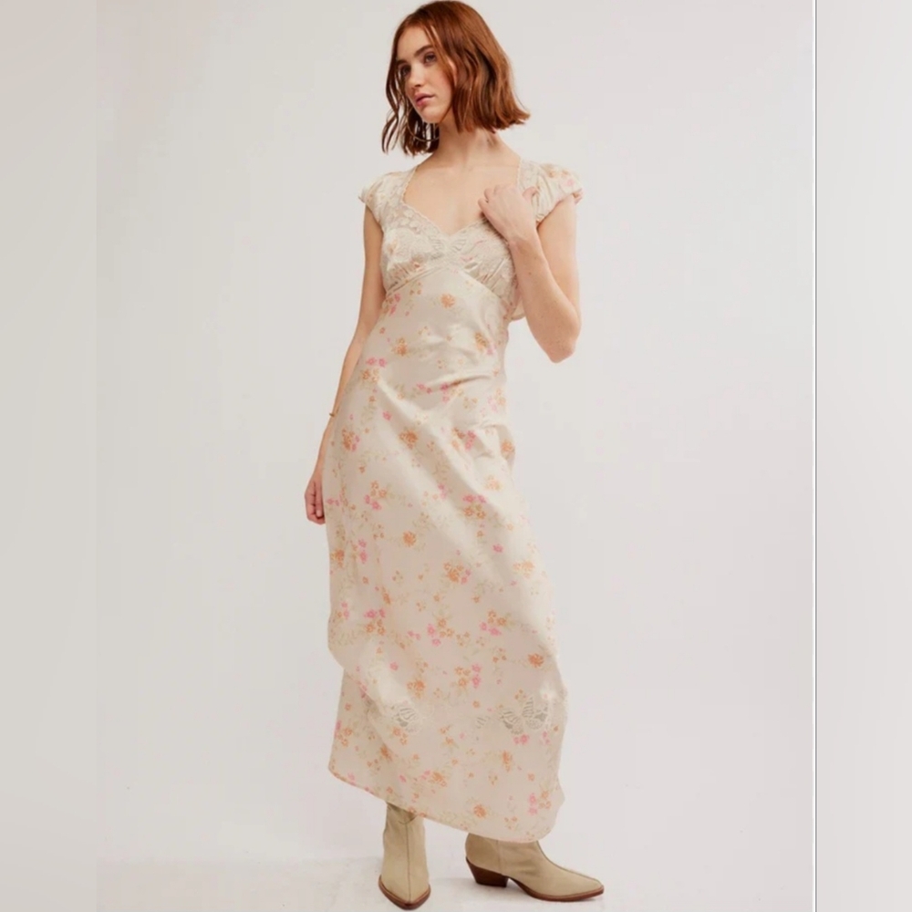 Free People Cream and Pink Maxi Dress